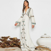 夏新款 女装 波西米亚重工绣花连衣裙 INS热卖 长袖 防嗮棉质及踝长裙