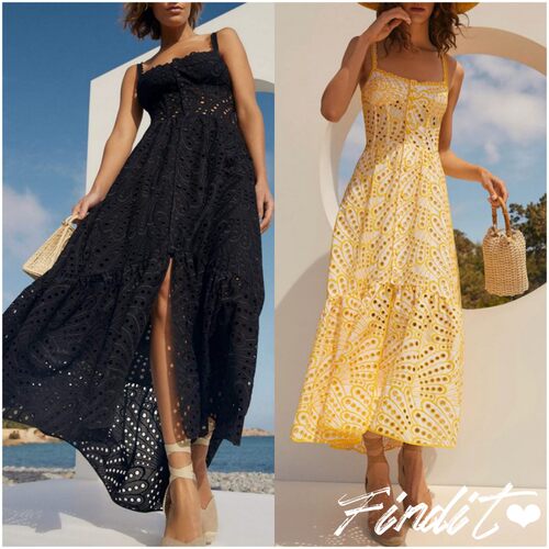 度假风刺绣气质收腰显瘦吊带长裙