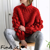 8色粗针纯手工钩编针织衫 毛衣女 欧美风球球灯笼袖 出口单 秋冬新款