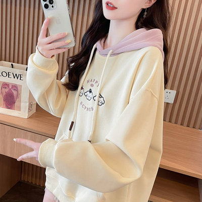 薄款宽松慵懒风拼色卫衣女