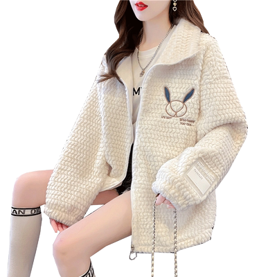 慵懒风兔毛绒半高领外套女