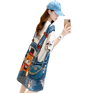 网红ins超火短袖t恤女夏装韩版宽松中长款假两件百搭可爱上衣服潮