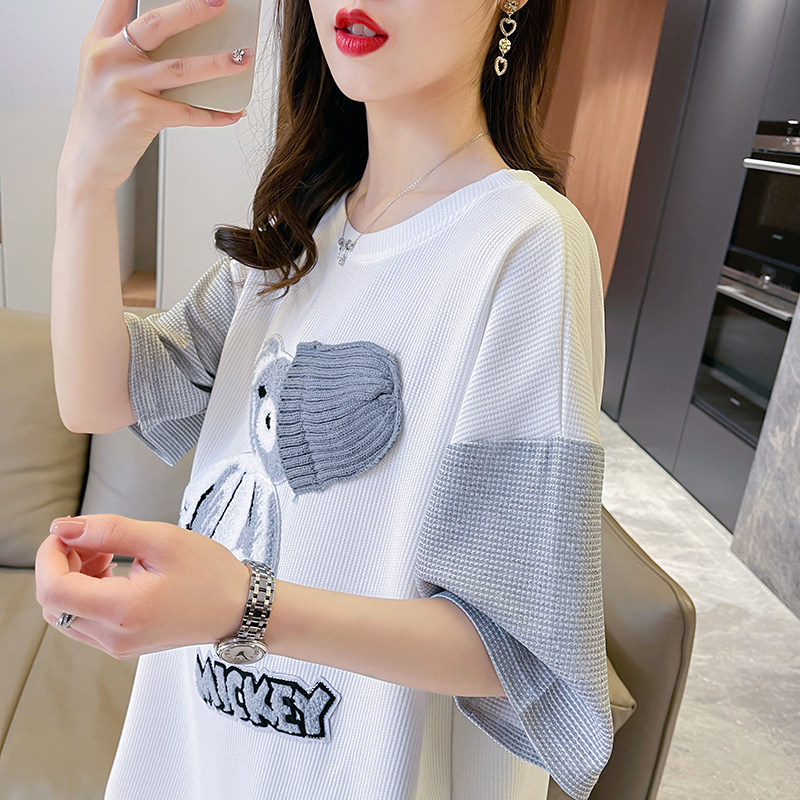 短袖t恤女慵懒风薄款中长款图片