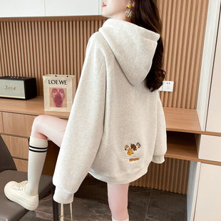 加绒加厚初中生日系可爱外套 宽松大码 连帽卫衣女2025新款 秋冬韩版