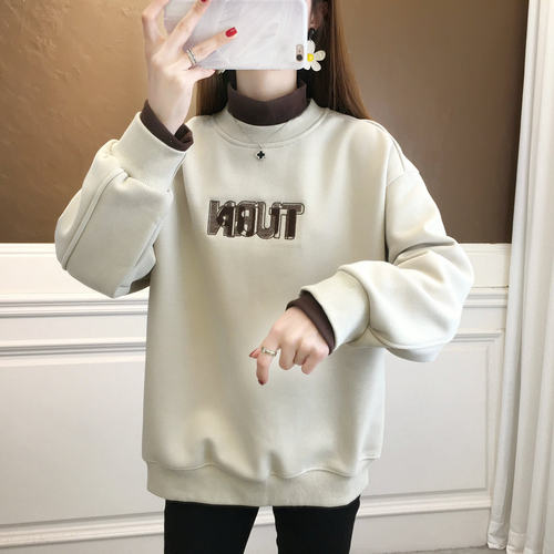 加绒加厚宽松假两件卫衣女
