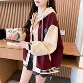 棒球服外套女2025新款 卫衣 宽松加绒加厚初中生夹克开衫 秋冬季 韩版