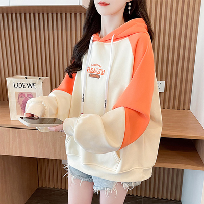 加绒加厚宽松慵懒风刺绣卫衣女