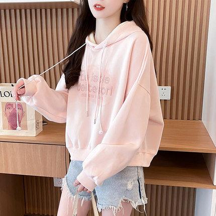 早秋连帽卫衣女2025新款春秋韩版宽松薄款小个子短款个性抽绳外套