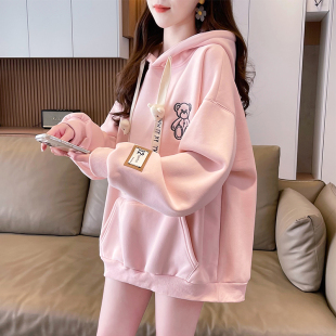 女装 宽松大码 设计感小众加绒加厚初中生洋气外套 韩版 卫衣女秋冬季