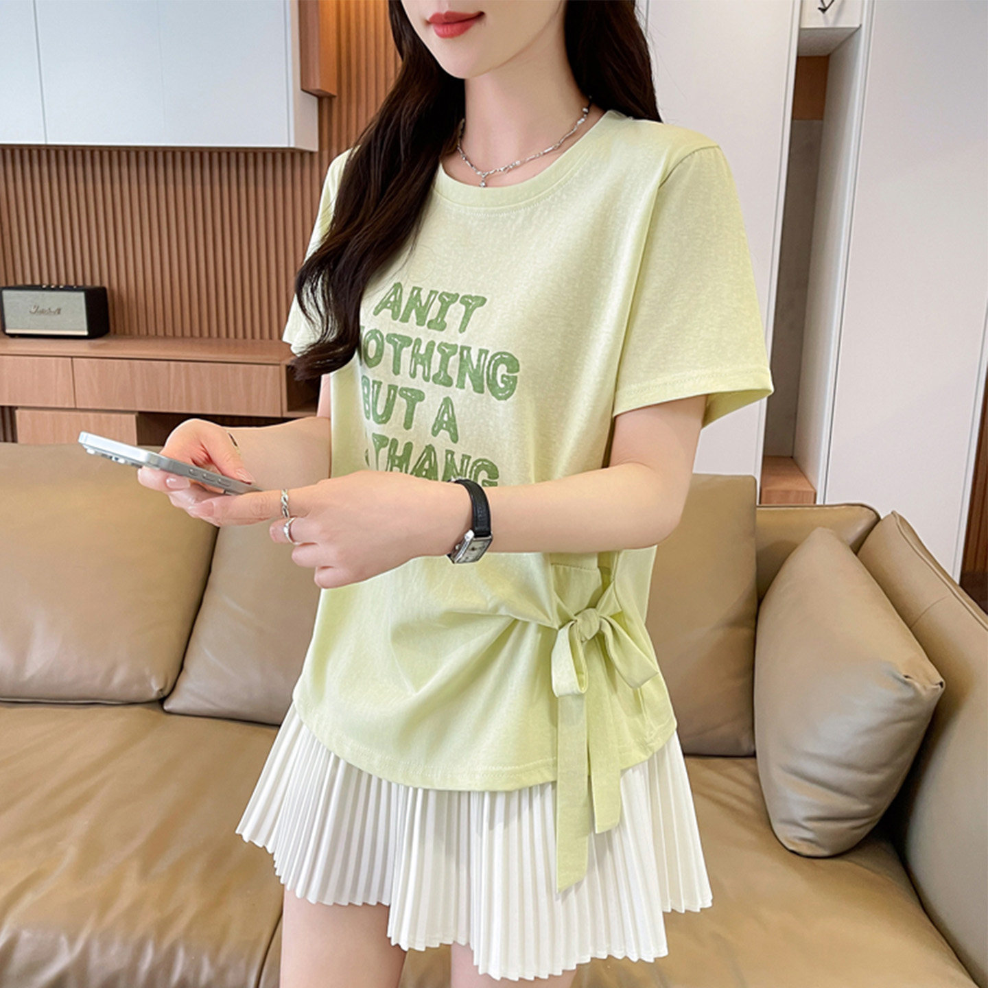 雪花棉蝴蝶结短袖t恤女宽松图片