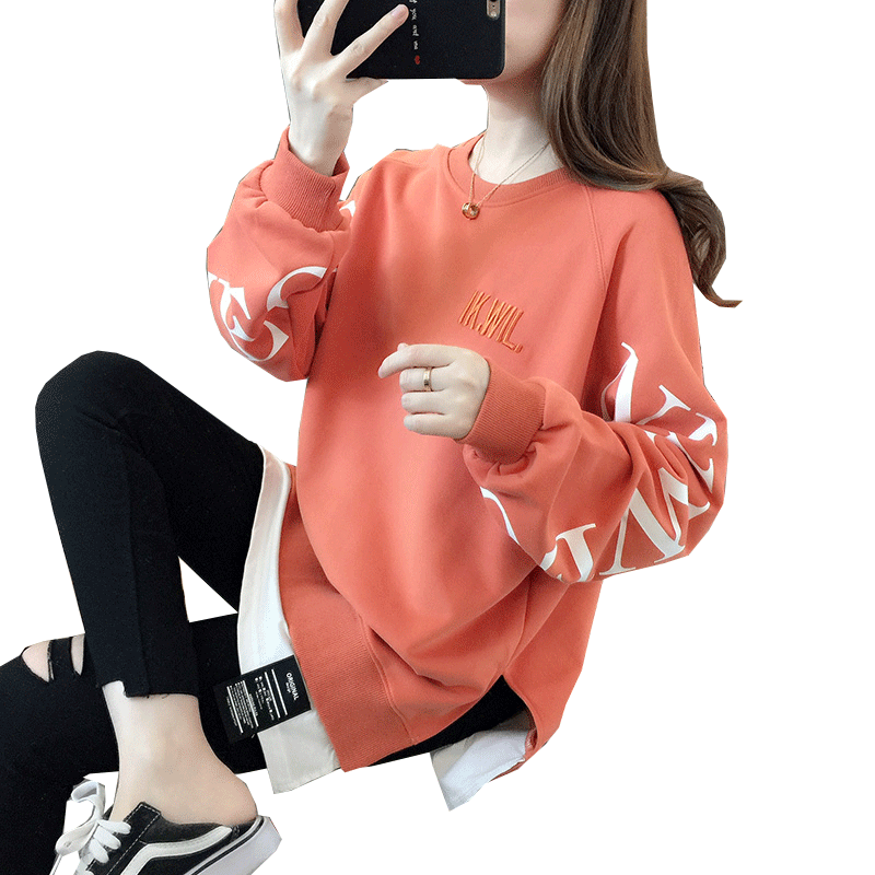 早秋卫衣女春秋韩版宽松bf慵懒风ins中长款薄款假两件上衣外套潮