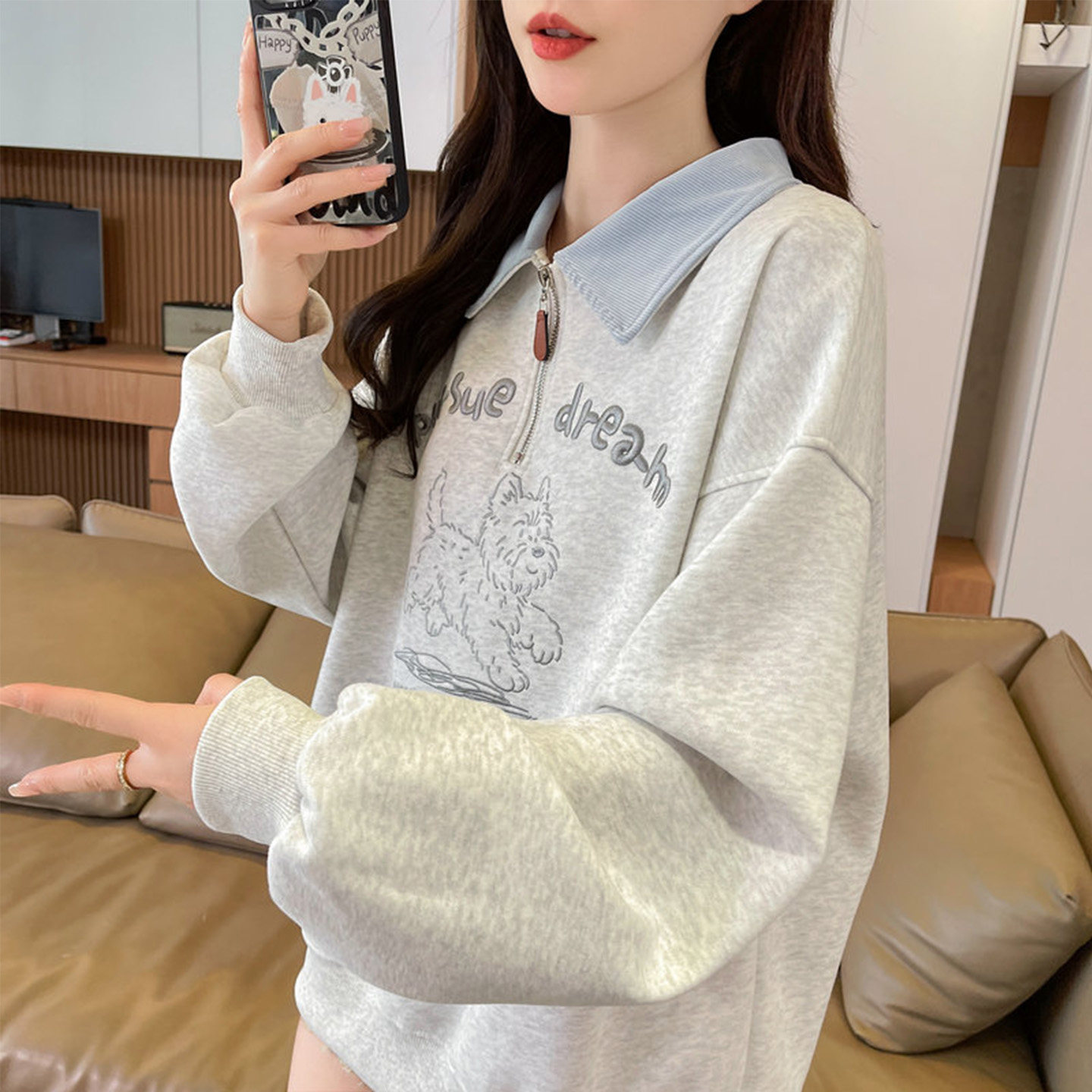 撞色假两件卫衣女薄款宽松图片