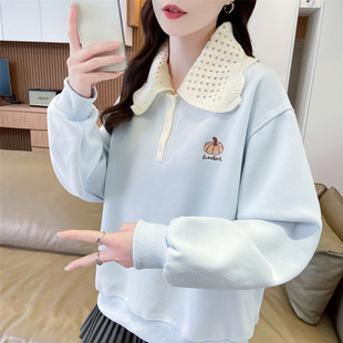 假两件学生polo领卫衣女春秋季韩版宽松大码薄款初中生上衣服外套
