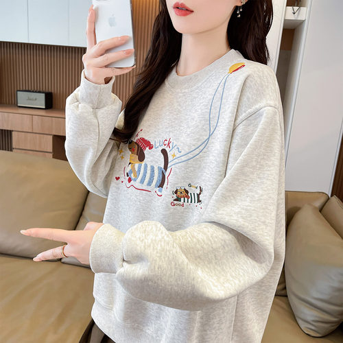 薄款刺绣卫衣女春秋宽松