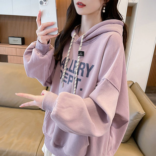 连帽卫衣女2026新款春秋韩版宽松大码薄款初中生个性抽绳百搭外套