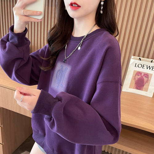 薄款宽松小个子印花卫衣女