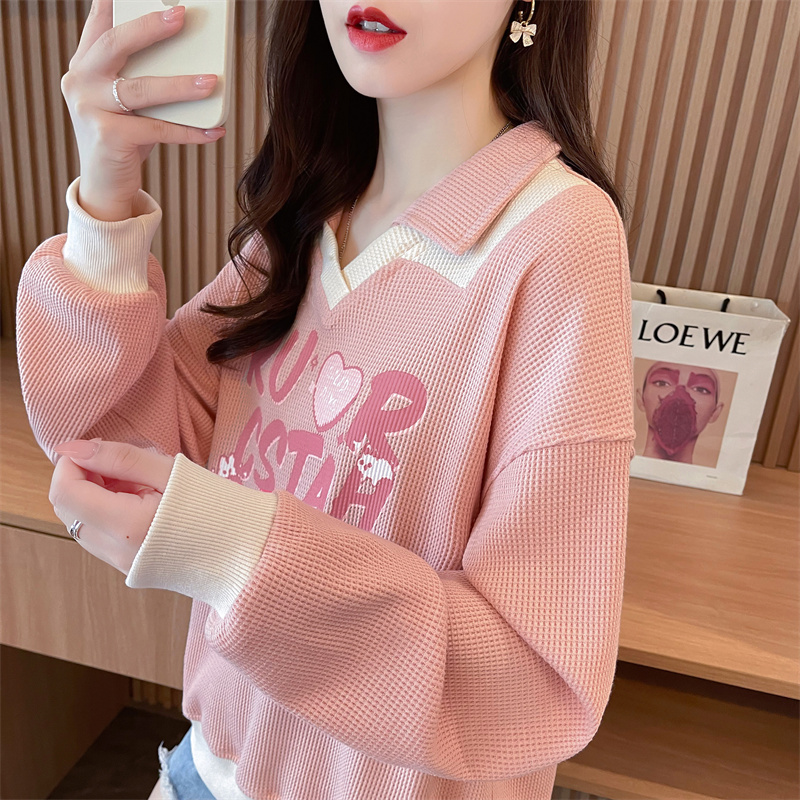 薄款宽松慵懒风polo领卫衣女