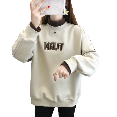加绒加厚宽松假两件卫衣女