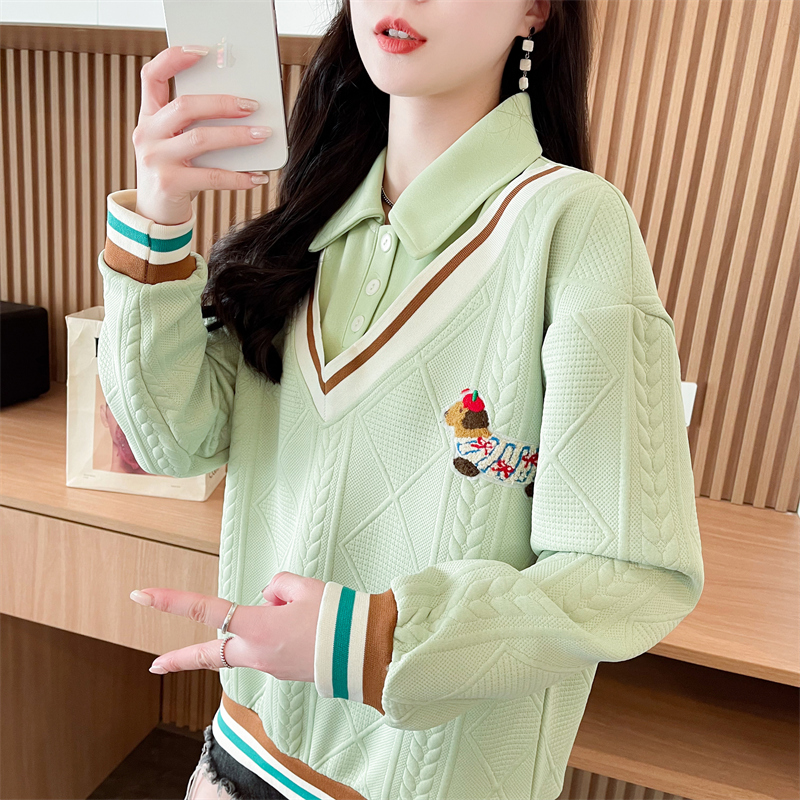 翻领polo衫卫衣女春秋薄款