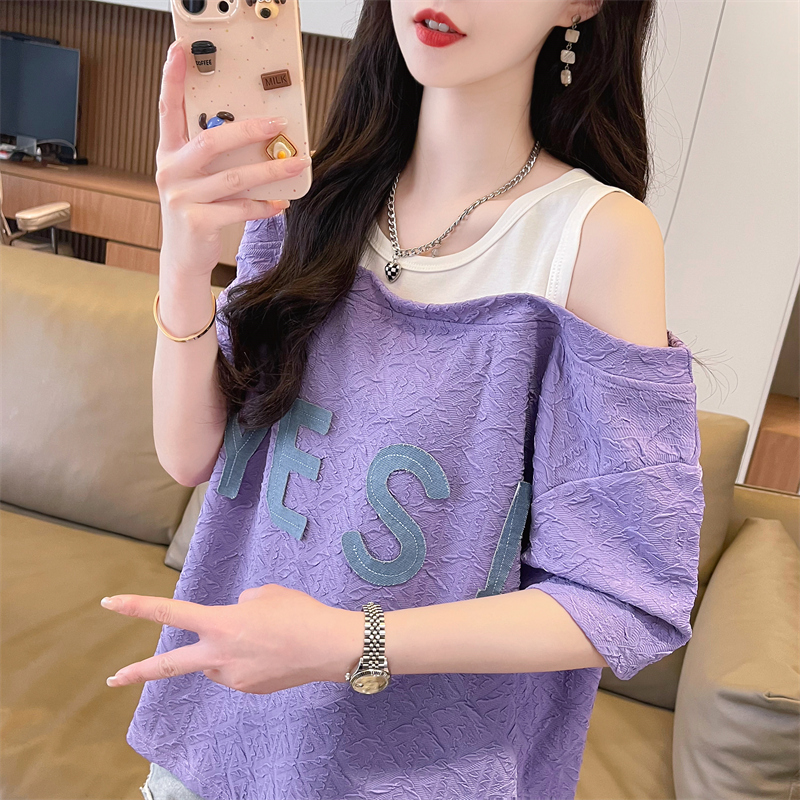 短袖t恤女慵懒风薄款假两件