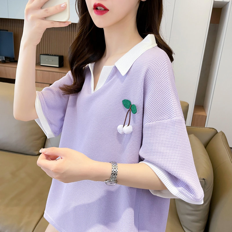 短袖t恤女撞色薄款假两件