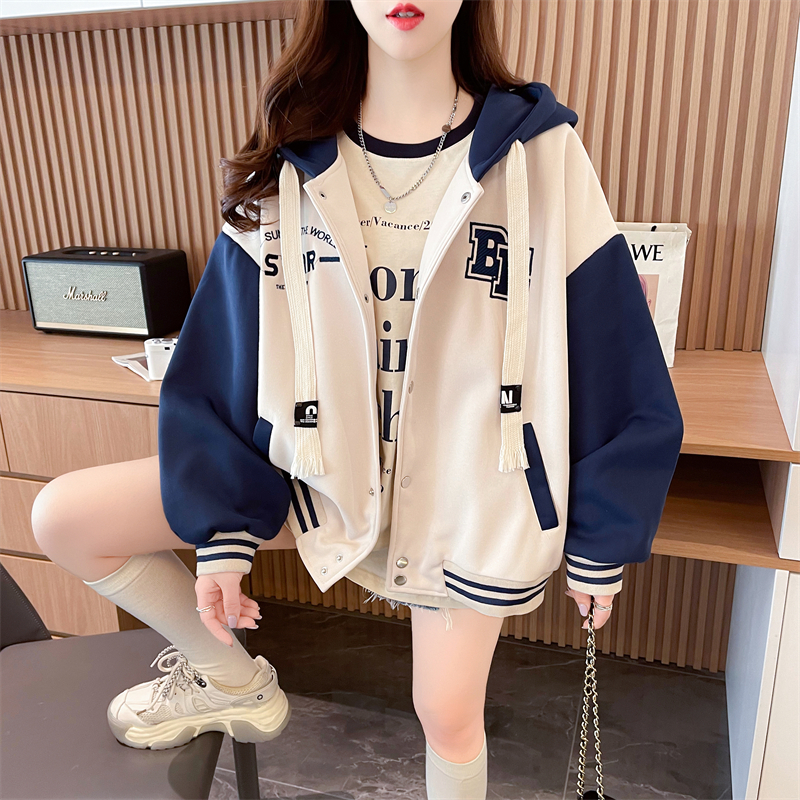小个子撞色加绒棒球服外套女