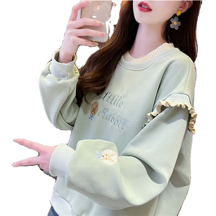 早春装卫衣女春秋韩版宽松大码女装设计感小众薄款假两件上衣外套