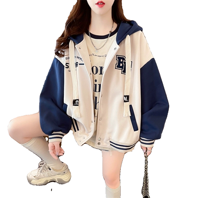 小个子撞色加绒棒球服外套女
