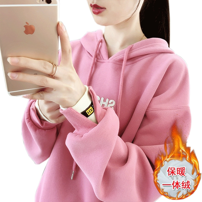 假两件加绒加厚宽松棉韩版卫衣女