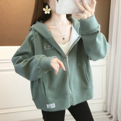 慵懒风短款华夫格外套女