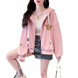 早秋外套女2024新款春秋季韩版宽松大码初秋薄款学生百搭开衫卫衣