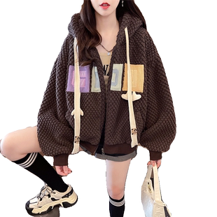 羊羔毛外套女秋冬季韩版宽松加绒加厚小个子双面绒短款开衫卫衣潮