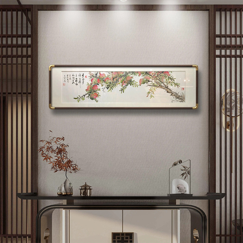 国画花鸟水墨写意装饰卧室床头横幅条幅多子多福笑口常开石榴家居