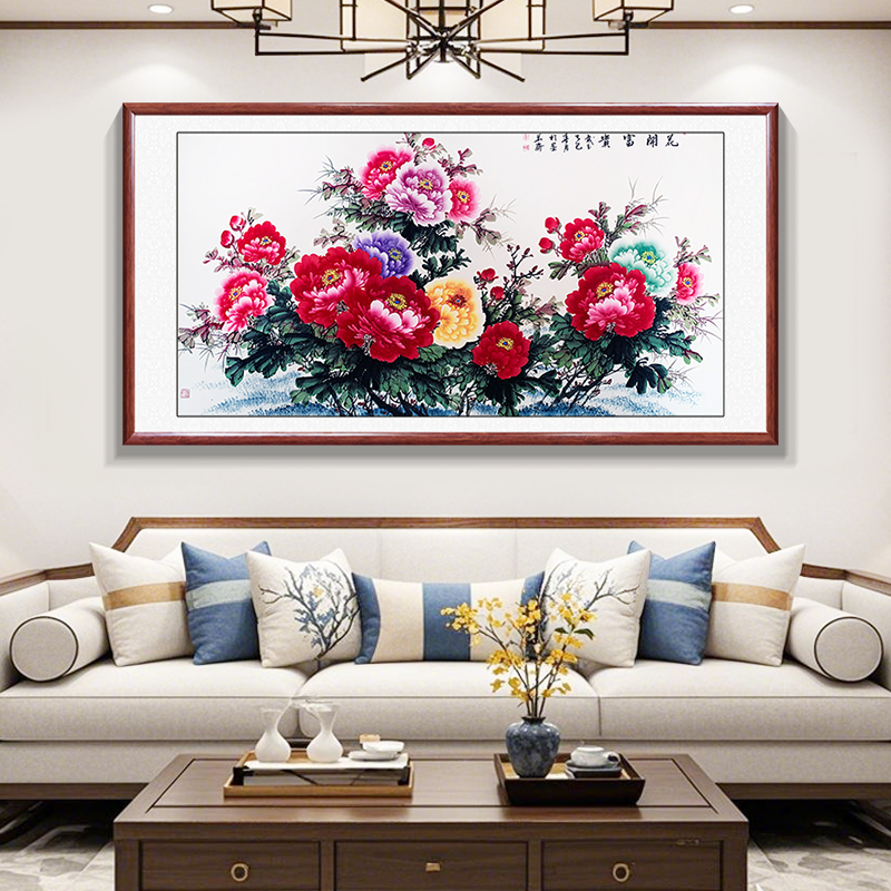富贵吉祥手绘牡丹国画真迹 客厅沙发背景墙装饰画办公室挂画带框