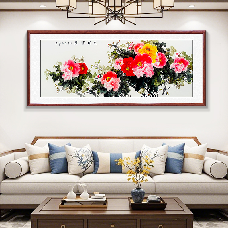 花开富贵牡丹花国画真迹客厅沙发背景墙装饰画办公室挂画带框成品