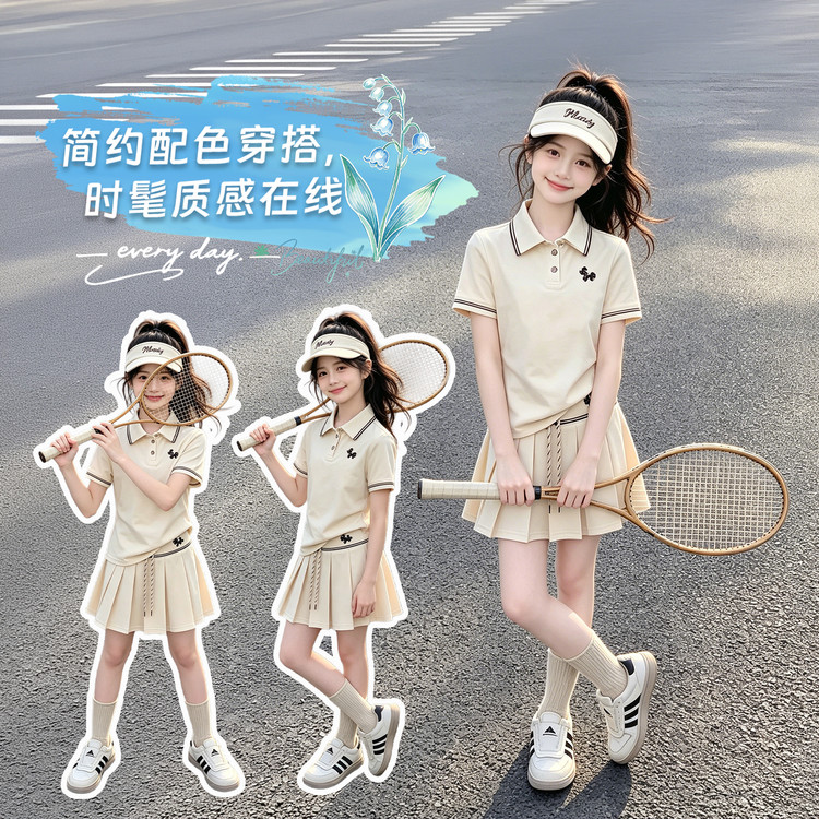 女童夏套装2026新款洋气夏季小女孩独特漂亮儿童运动裙裤短袖衣服