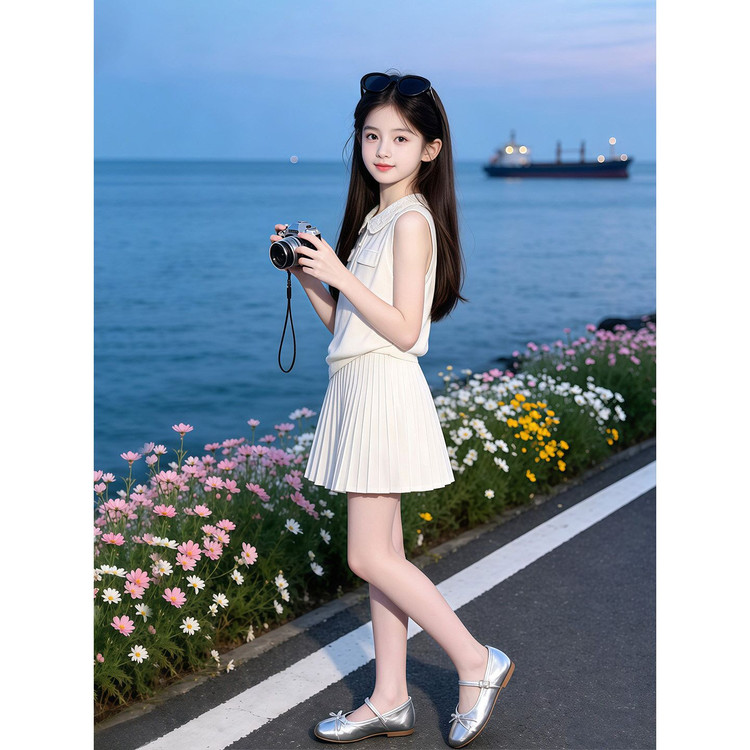 学院风女童套装夏2026新款儿童背心短裙女大童海边穿搭衣服初中生
