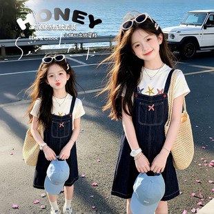 女童背带裙套装2026夏季新款洋气中大儿童夏装连衣裙夏天牛仔裙子
