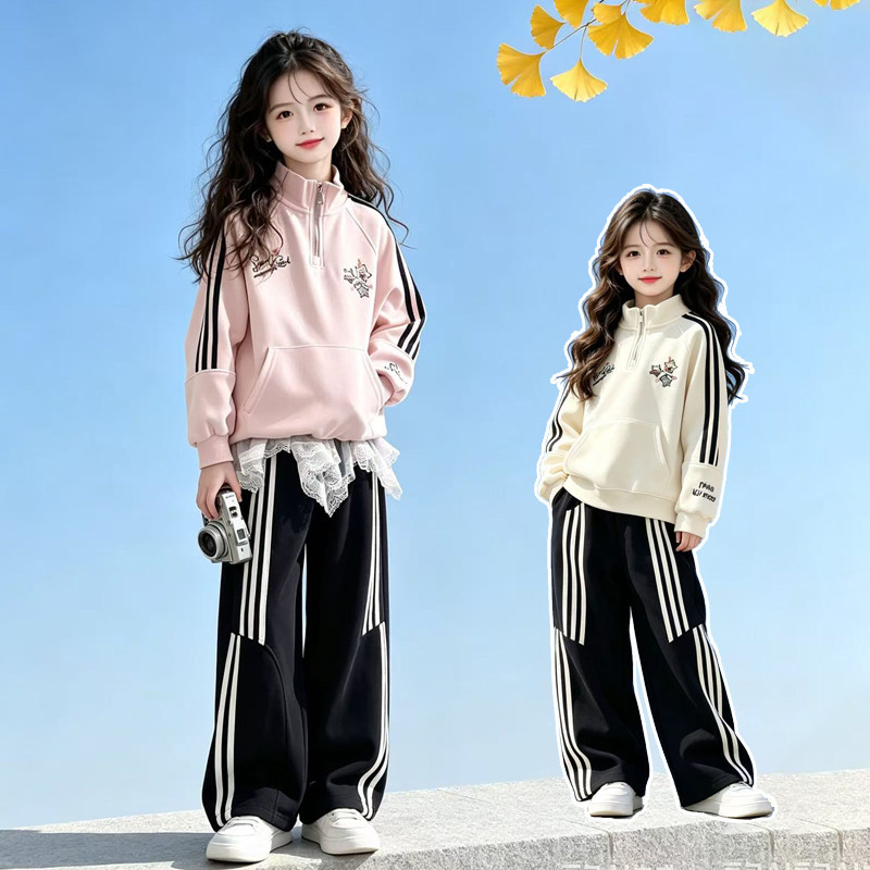 女童秋装2026新款初中生女孩上衣裤子两件套儿童大童卫衣套装秋季