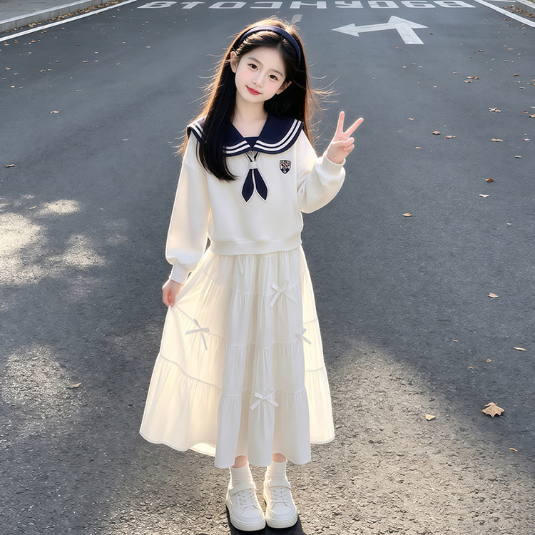 女童秋装套装2026儿童衣服学院风韩系穿搭裙子大童洋气海军领卫衣