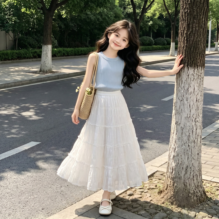 适合初中生穿的裙子夏2026新款超好看短袖夏装女孩洋气半身裙套装