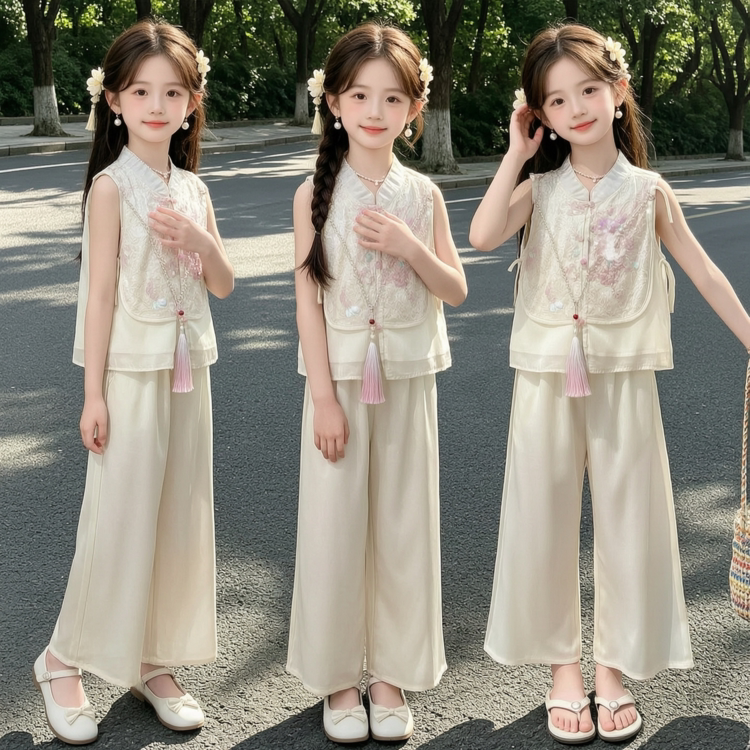 女童汉服夏季套装2026新款超好看新中式春季唐装无袖日常穿中国风