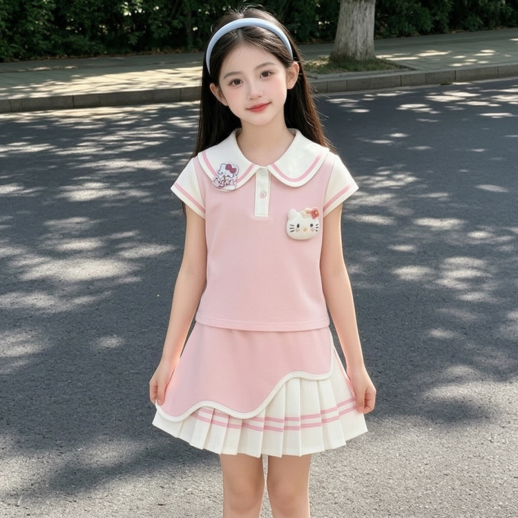 女童夏套装2026新款小女孩独特漂亮裙子大童巨好看韩系polo衫短裙