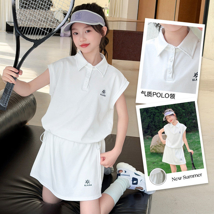 女童夏季学院风POLO衫裙裤两件套2026新款洋气中大童休闲运动套装