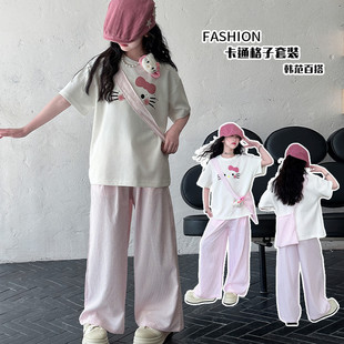 2026新款女童套装夏女孩夏季休闲阔腿裤甜美风短袖女孩韩范两件套