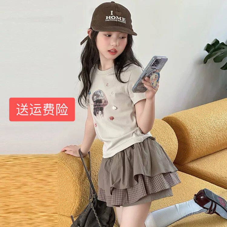 女童短裤套装夏季2026新款儿童短袖t恤夏装女大童网红短裙两件套