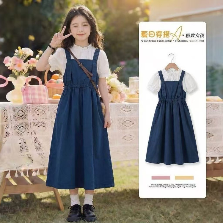 大童女装连衣裙2026新款超好看初中生时髦背带裙两件套青少年裙子
