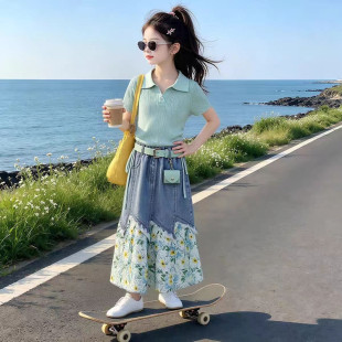 女童超好看夏装套装2026新款大童初中生夏季洋气短袖牛仔半身裙子
