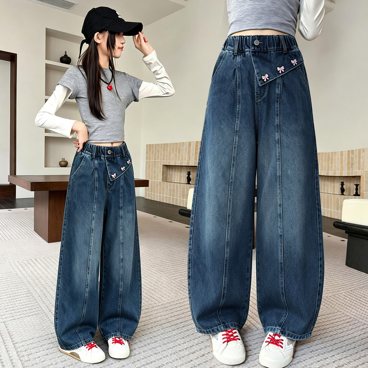 女童牛仔裤春秋大童秋天韩版宽松阔腿裤秋款时髦洋气秋装儿童裤子