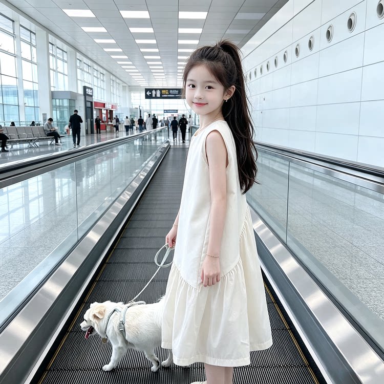 女童连衣裙2026新款超火儿童富家千金感裙子女孩夏季白色公主裙夏